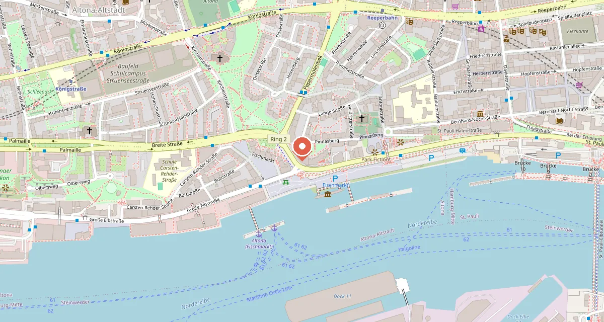 Stadtplan mit Markierung: St. Pauli Fischmarkt 4, 20359 Hamburg